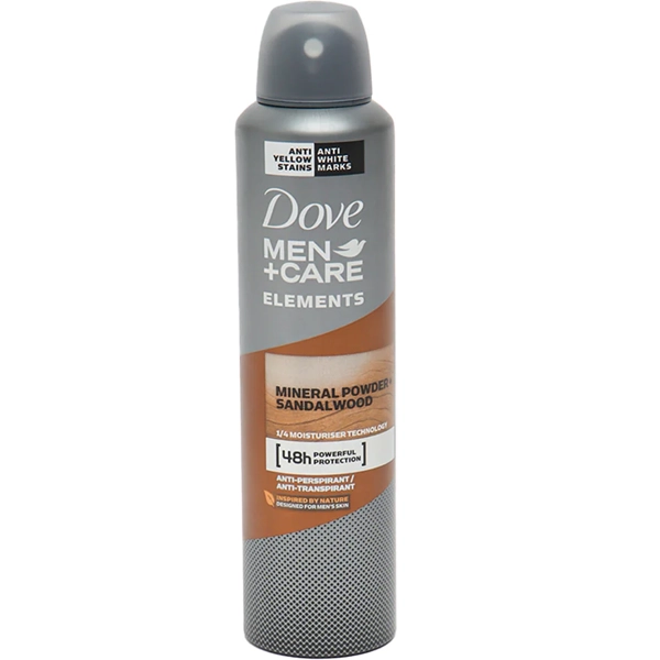 اسپری ضد تعریق داو مردانه مینرال پودری با رایحه چوب صدنل 48 ساعته 250 میل | Dove Antiperspirant Men care mineral powder Sandalwood 48h 250ml